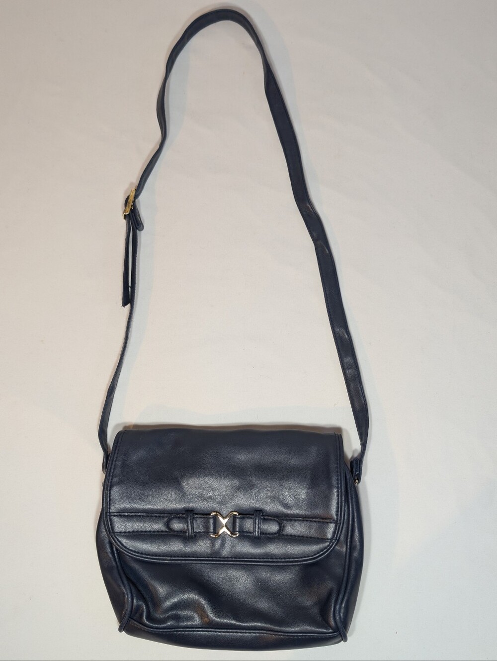 Vegan Leather Navy Dark Blue Crossbody Purse Bag Simple Basic Plain